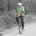 Carey the muni (mountain bike) unicyclist - B&W & colour