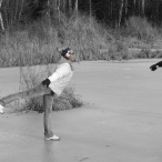 Jillian & Ken pretend skating - b&w